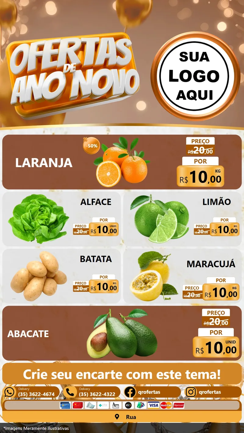 Modelo de TV para TV Vertical com o tema Ofertas de Ano Novo para Hortifrúti