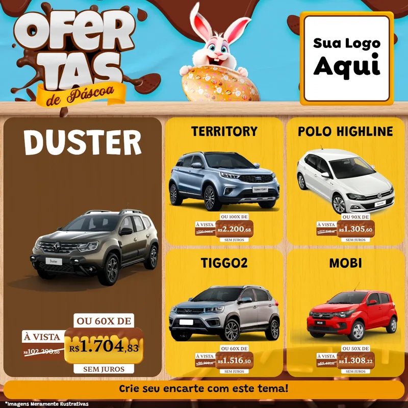 Modelo de Rede Social para Feed Facebook com o tema Ofertas de Páscoa para Concessionaria de Carros