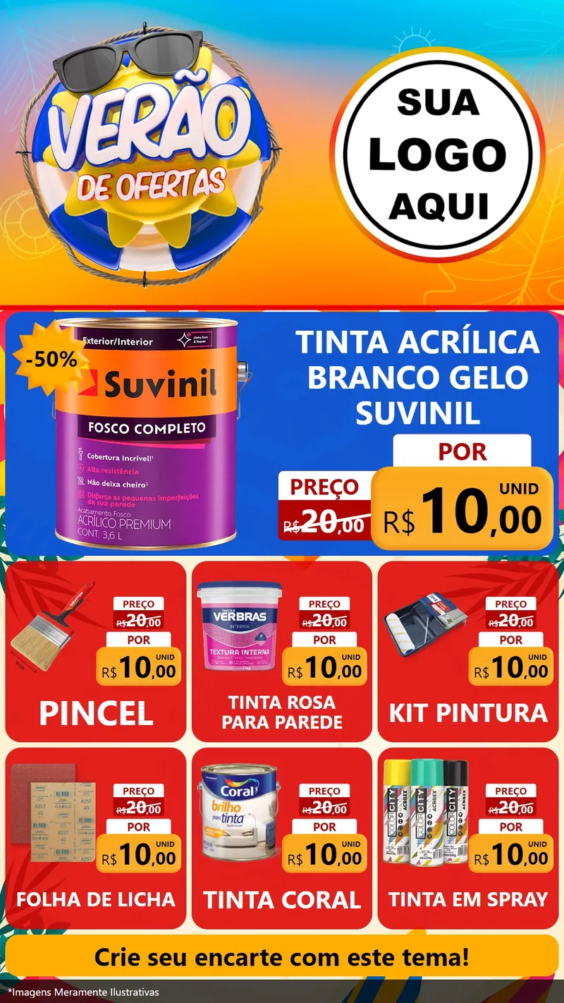 Modelo de Rede Social para Stories com o tema Verão de Ofertas para Tintas e Ferramentas