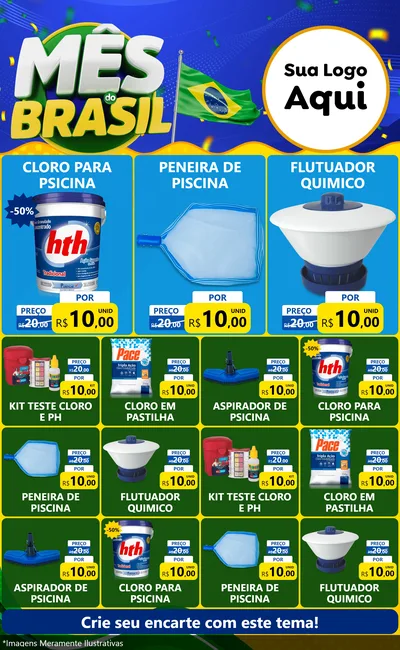 Modelo de Encarte para Encarte Grande com o tema Mês do Brasil para Produtos para Piscina
