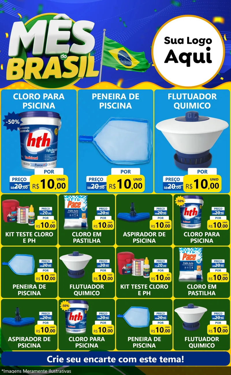 Modelo de Encarte para Encarte Grande com o tema Mês do Brasil para Produtos para Piscina