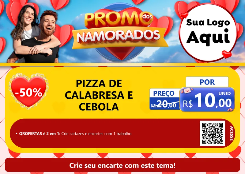 Modelo de Cartaz para Cartaz A4 Horizontal com o tema Promo dos Namorados para Pizzaria