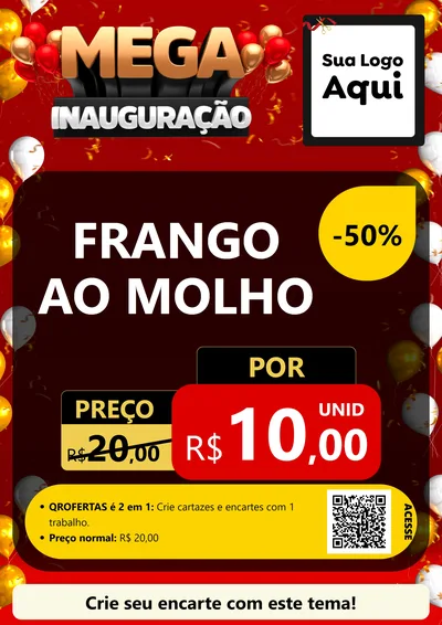 Modelo de Cartaz para Cartaz A4 Vertical com o tema Mega Inauguração para Restaurante