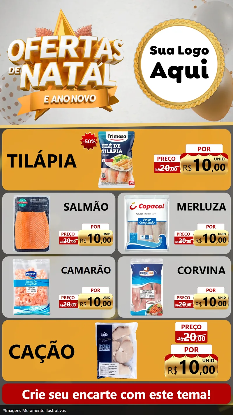 Modelo de TV para TV Vertical com o tema Ofertas De Natal E Ano Novo para Peixaria
