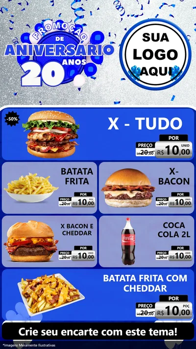 Modelo de TV para TV Vertical com o tema Promoção de Aniversário - 20 Anos para Hamburgueria