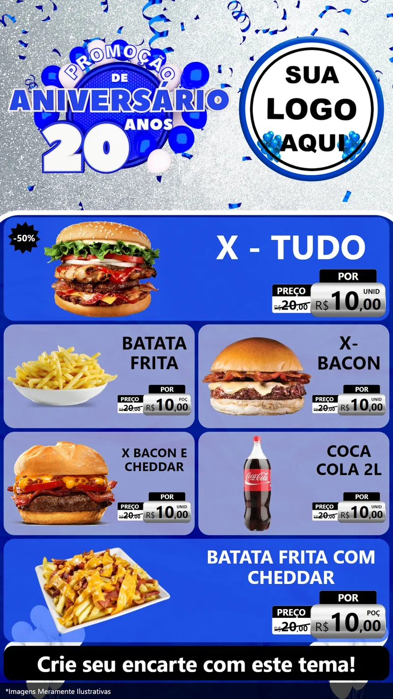 Modelo de TV para TV Vertical com o tema Promoção de Aniversário - 20 Anos para Hamburgueria