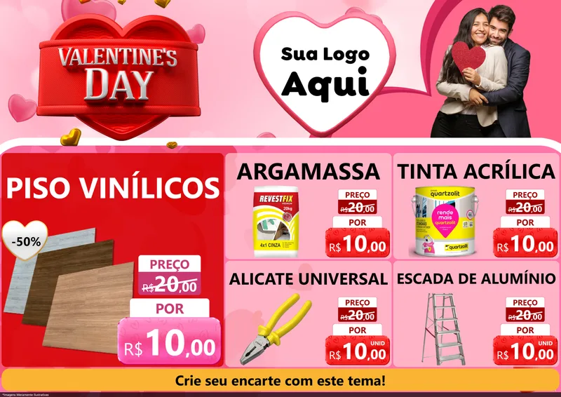Modelo de Encarte para Encarte A4 Horizontal com o tema Valentine's Day para Material para Construção