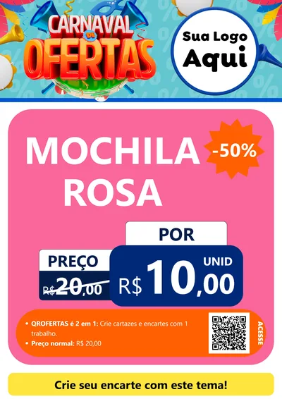 Modelo de Cartaz para Cartaz A4 Vertical com o tema Carnaval de Ofertas para Papelaria