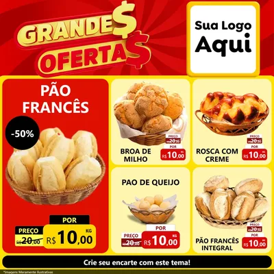Modelo de Rede Social para Feed Facebook com o tema Grandes Ofertas para Padaria