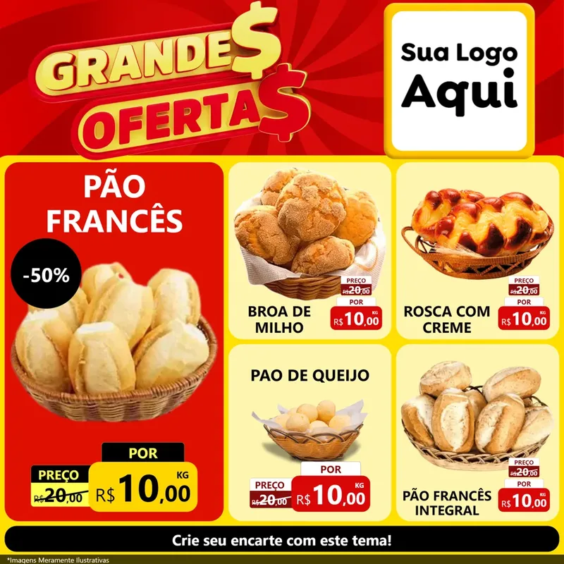 Modelo de Rede Social para Feed Facebook com o tema Grandes Ofertas para Padaria