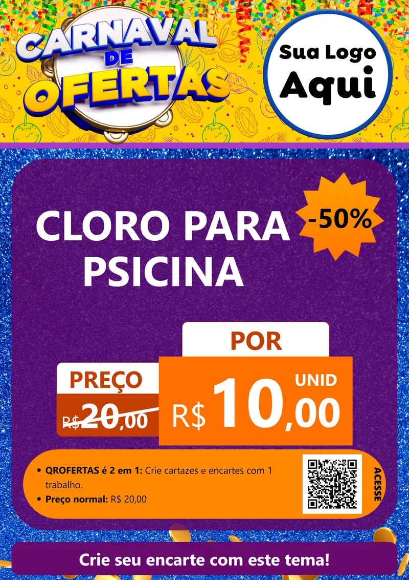 Modelo de Cartaz para Cartaz A4 Vertical com o tema Carnaval de Ofertas para Produtos para Piscina