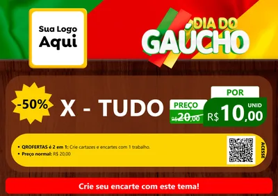 Modelo de Cartaz para Cartaz A4 Horizontal com o tema Dia do Gaúcho para Hamburgueria