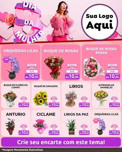Modelo de Rede Social para Feed Instagram com o tema Dia da Mulher para Floricultura e jardim