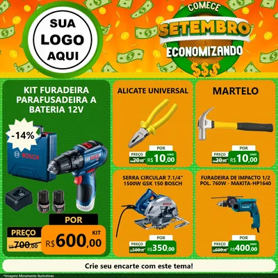 Modelo de Rede Social para Feed Facebook com o tema Comece Setembro Economizando para Maquinas e Ferramentas