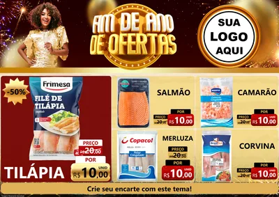 Modelo de Encarte para Encarte A4 Horizontal com o tema Fim de Ano de Ofertas para Peixaria
