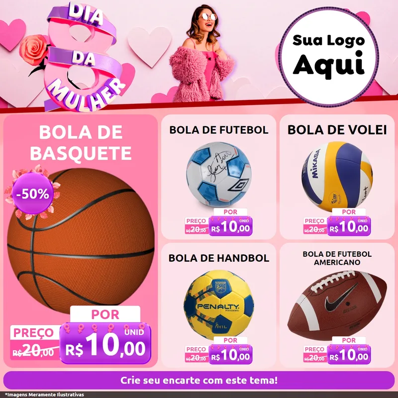 Modelo de Rede Social para Feed Facebook com o tema Dia da Mulher para Artigos Esportivos