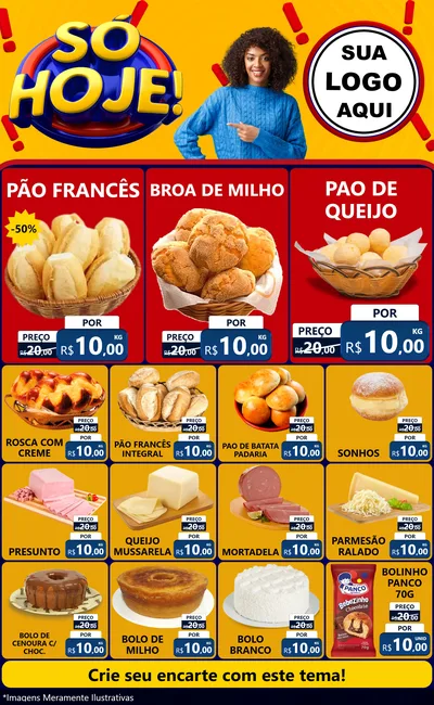 Modelo de Encarte para Encarte Grande com o tema Só Hoje! para Padaria