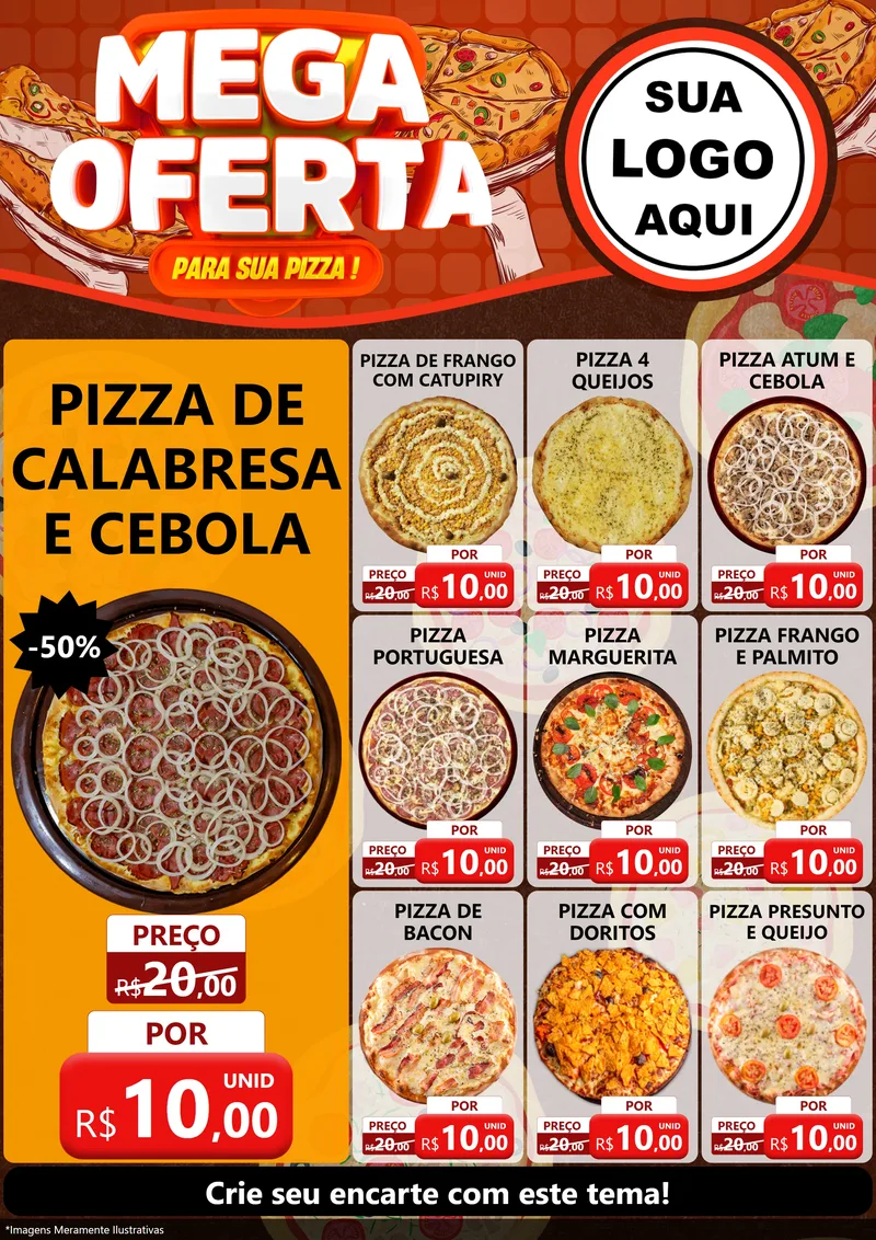 Modelo de Encarte para Encarte A4 Vertical com o tema Mega Oferta Para Sua Pizza! para Pizzaria
