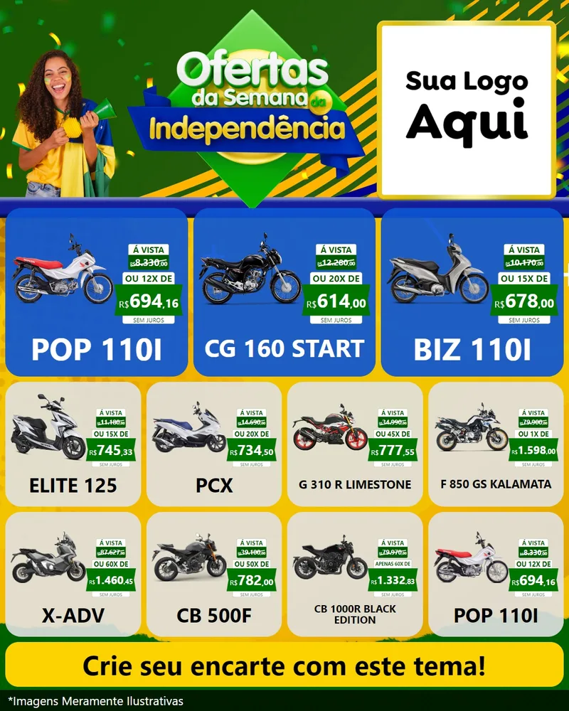 Modelo de Rede Social para Feed Instagram com o tema Ofertas da Semana da Independência para Concessionaria de Motos