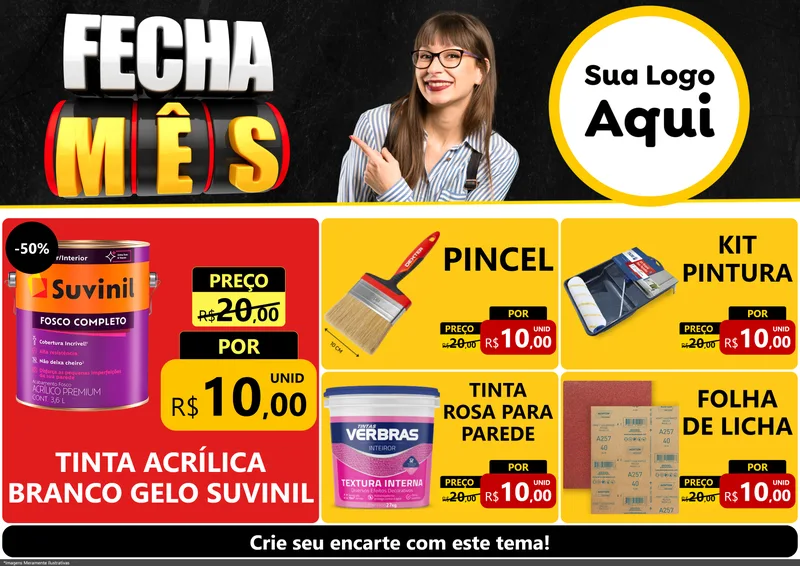 Modelo de Encarte para Encarte A4 Horizontal com o tema Fecha Mês para Tintas e Ferramentas
