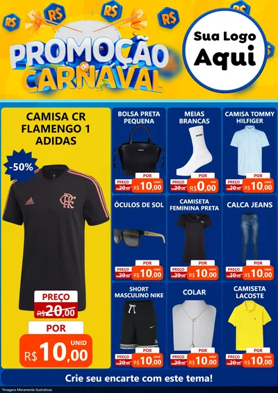 Modelo de Encarte para Encarte A4 Vertical com o tema Promoção de Carnaval para Roupas e acessórios