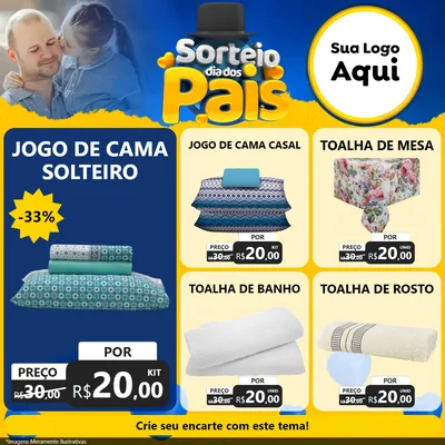 Modelo de Rede Social para Feed Facebook com o tema Sorteio Dia Dos Pais para Cama, Mesa e Banho
