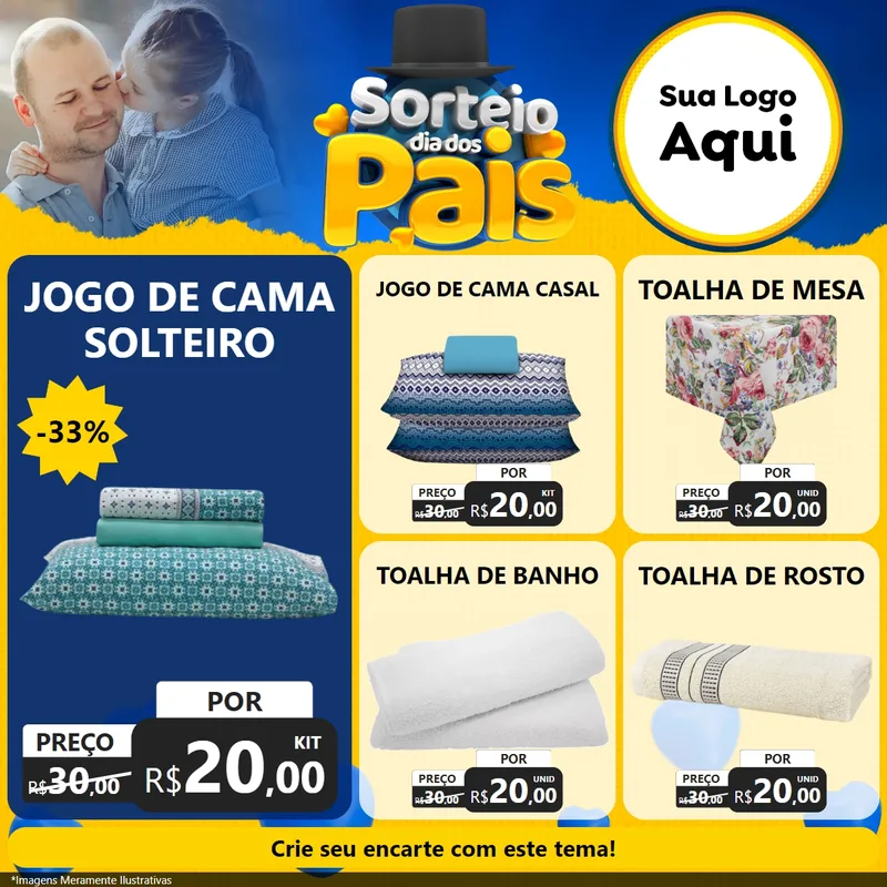 Modelo de Rede Social para Feed Facebook com o tema Sorteio Dia Dos Pais para Cama, Mesa e Banho