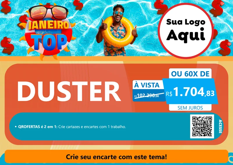 Modelo de Cartaz para Cartaz A4 Horizontal com o tema Janeiro Top para Concessionaria de Carros