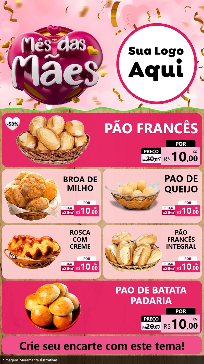 Modelo de TV para TV Vertical com o tema Mês das Mães para Padaria