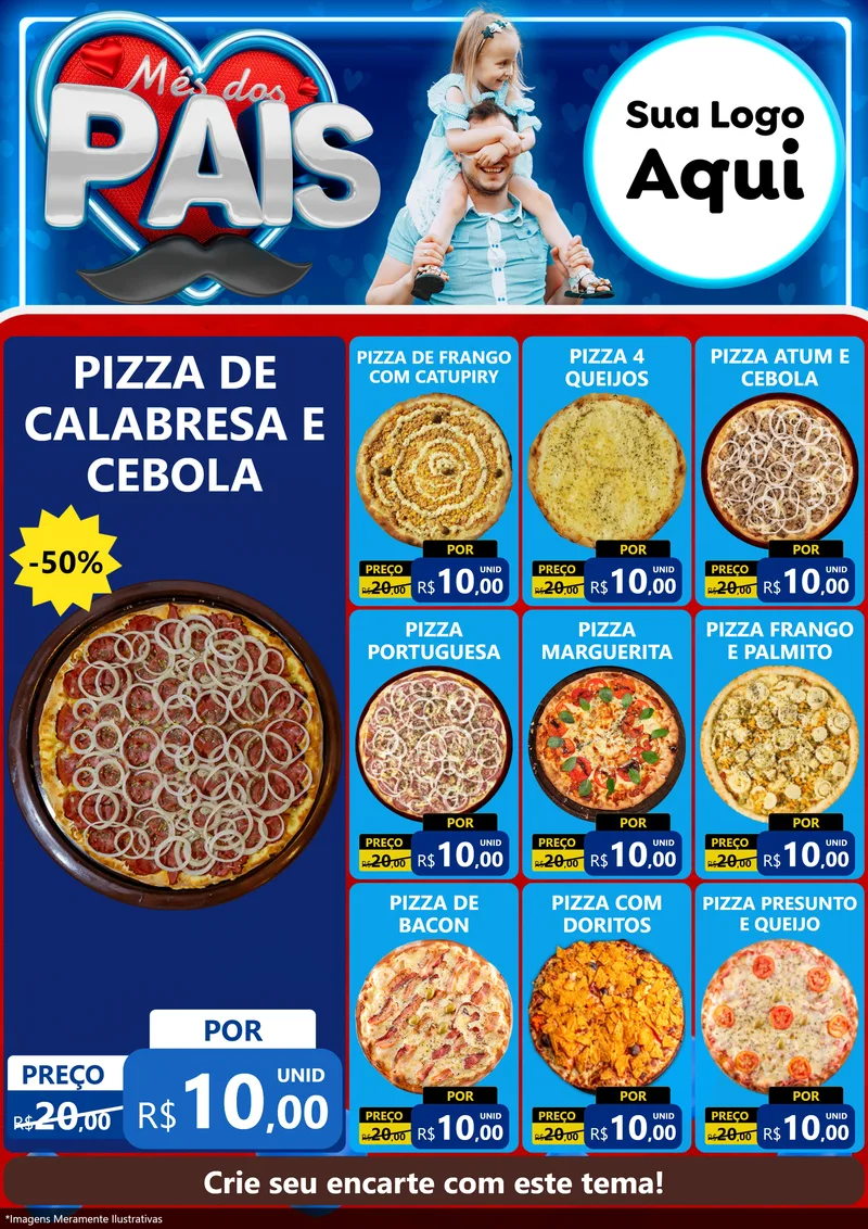 Modelo de Encarte para Encarte A4 Vertical com o tema Mês Dos Pais para Pizzaria