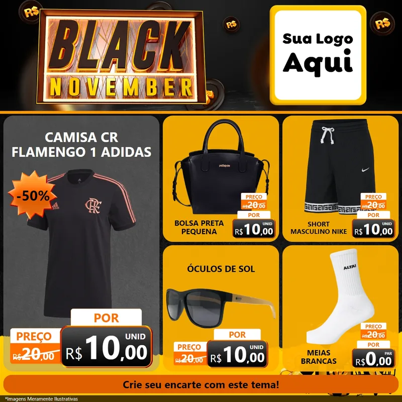 Modelo de Rede Social para Feed Facebook com o tema Black November para Roupas e acessórios