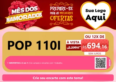 Modelo de Cartaz para Cartaz A4 Horizontal com o tema Mês dos Namorados para Concessionaria de Motos