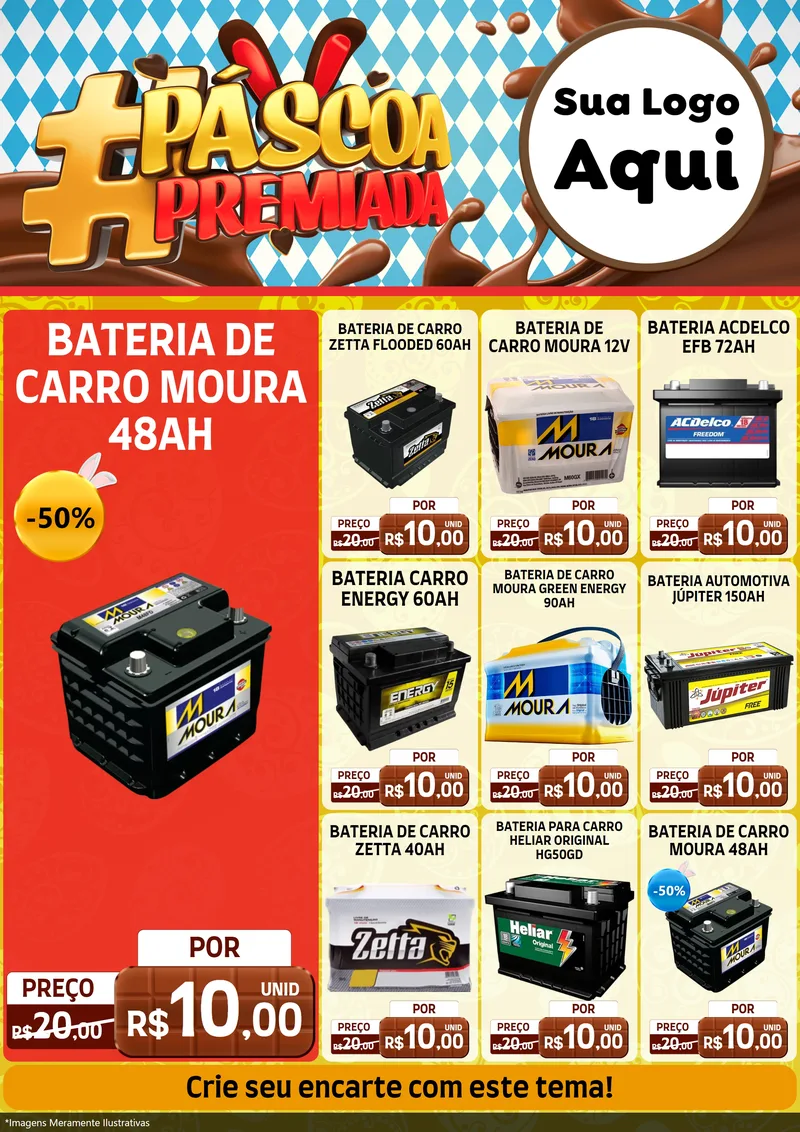 Modelo de Encarte para Encarte A4 Vertical com o tema Páscoa Premiada para Baterias Elétricas