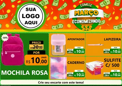 Modelo de Encarte para Encarte A4 Horizontal com o tema Comece Março Economizando para Papelaria