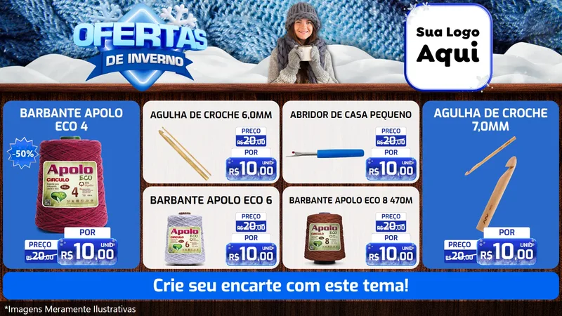 Modelo de TV para TV Horizontal com o tema Ofertas de Inverno para Armarinho e Aviamentos