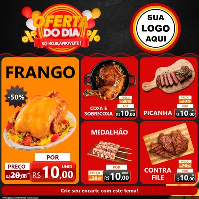 Modelo de Rede Social para Feed Facebook com o tema Oferta do Dia - Só hoje, Aproveite! para Assados