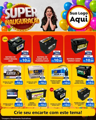 Modelo de Rede Social para Feed Instagram com o tema Super Inauguração para Baterias Elétricas