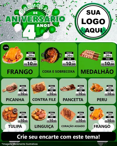 Modelo de Rede Social para Feed Instagram com o tema Promoção de Aniversário - 4 Anos para Assados