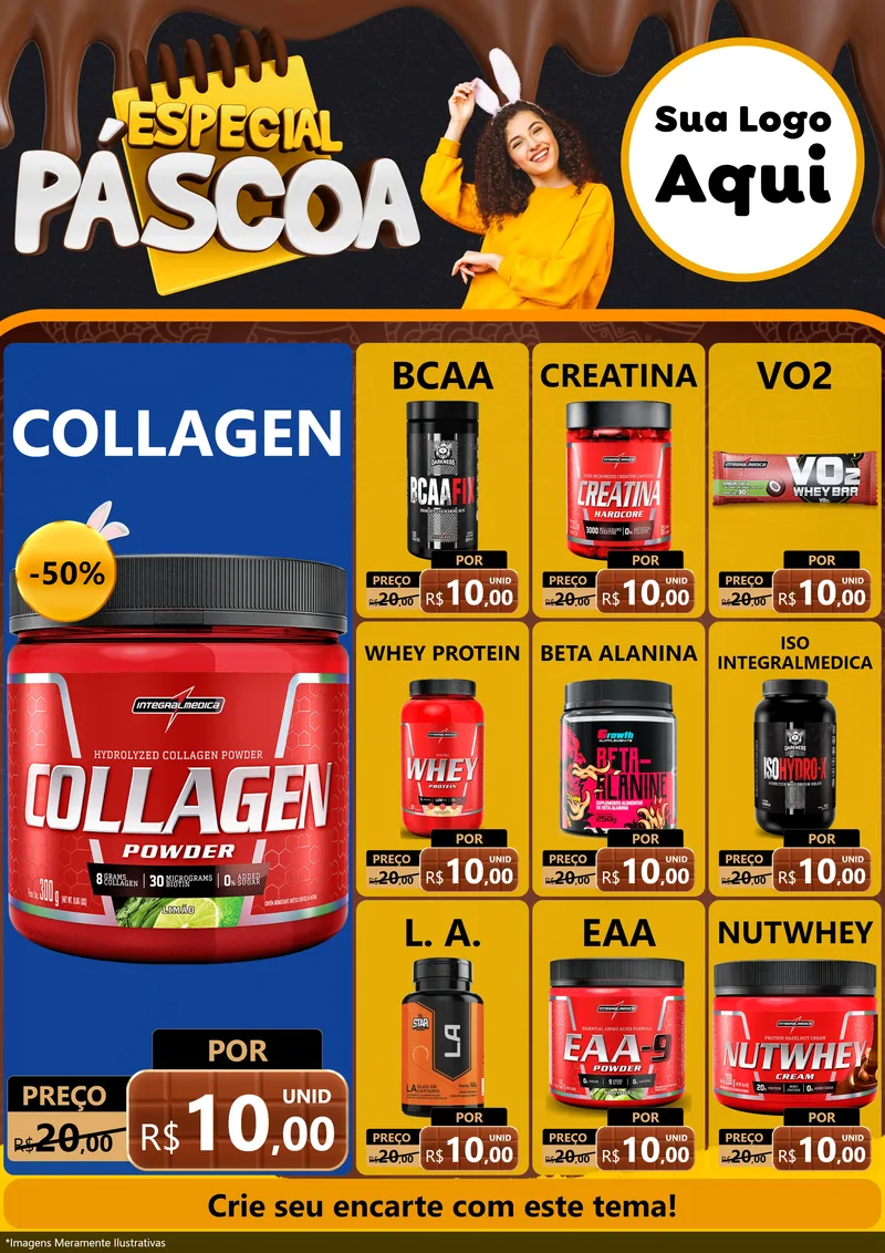 Modelo de Encarte para Encarte A4 Vertical com o tema Especial Páscoa para Suplementos alimentares