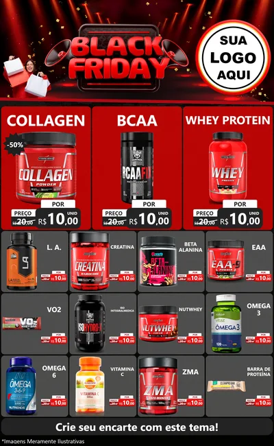 Modelo de Encarte para Encarte Grande com o tema Black Friday para Suplementos alimentares