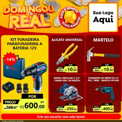 Modelo de Rede Social para Feed Facebook com o tema Domingou do Real para Maquinas e Ferramentas