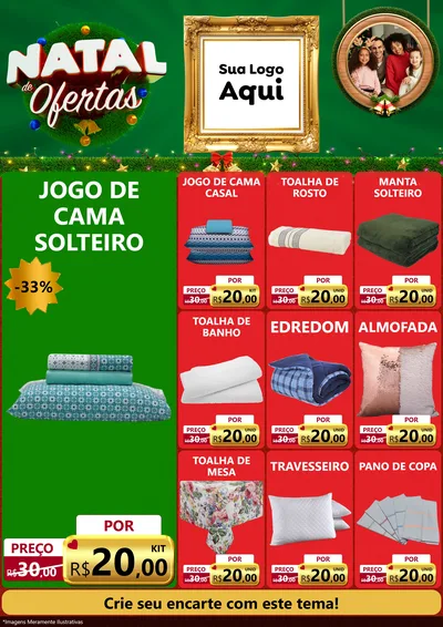 Modelo de Encarte para Encarte A4 Vertical com o tema Natal de Ofertas para Cama, Mesa e Banho