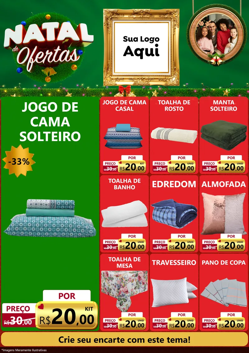 Modelo de Encarte para Encarte A4 Vertical com o tema Natal de Ofertas para Cama, Mesa e Banho