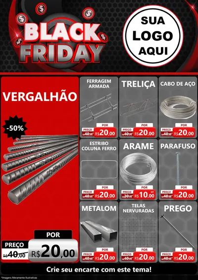 Modelo de Encarte para Encarte A4 Vertical com o tema Black Friday para Ferragens