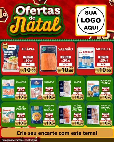 Modelo de Rede Social para Feed Instagram com o tema Ofertas de Natal para Peixaria