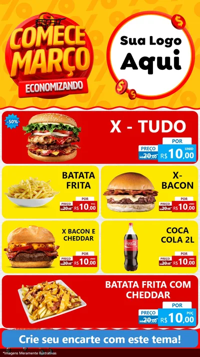 Modelo de TV para TV Vertical com o tema Comece Março Economizando para Hamburgueria