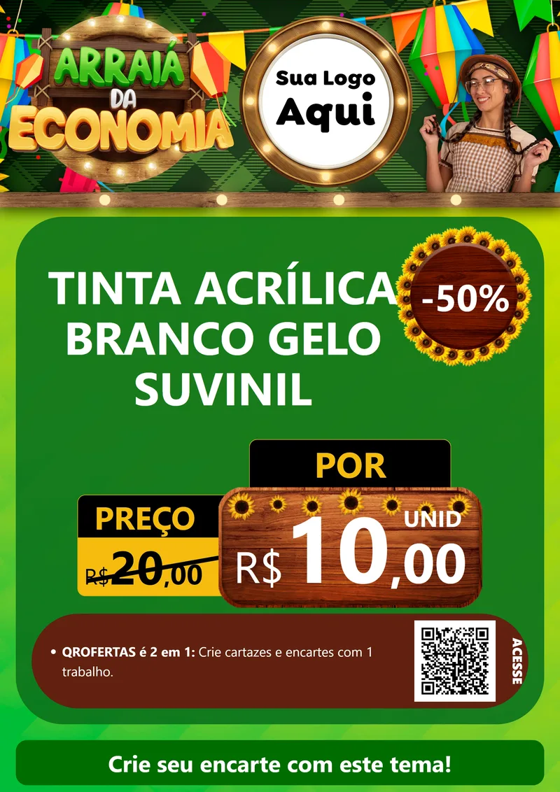 Modelo de Cartaz para Cartaz A4 Vertical com o tema Arraiá de Economia para Tintas e Ferramentas