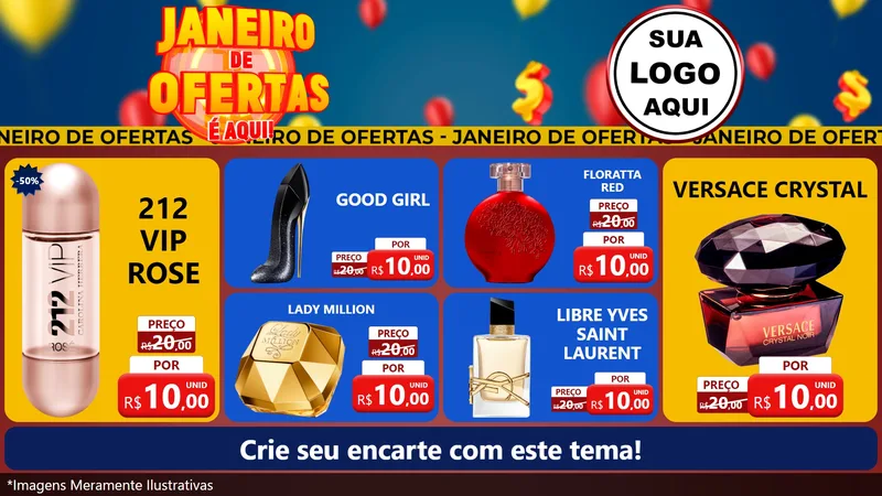 Modelo de TV para TV Horizontal com o tema Janeiro de Ofertas É Aqui! para Perfumes