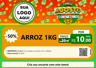 Modelo de Cartaz para Cartaz A4 Horizontal com o tema Comece Agosto Economizando para Supermercado