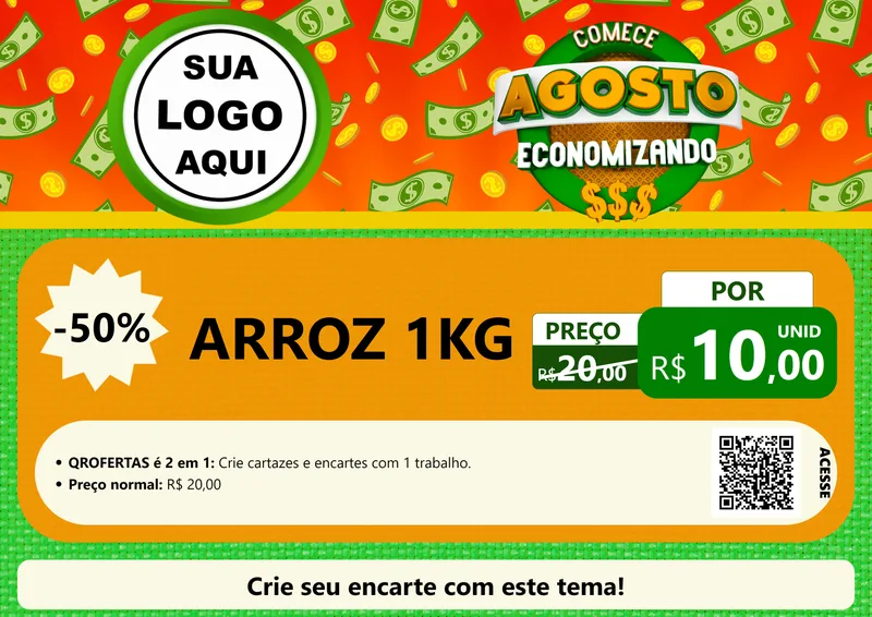 Modelo de Cartaz para Cartaz A4 Horizontal com o tema Comece Agosto Economizando para Supermercado